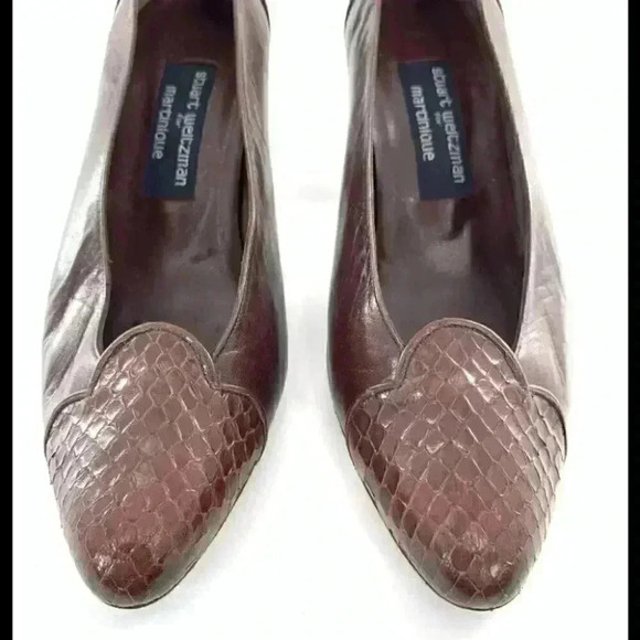 Stuart Weitzman heels 8 brown leather snakeskin pointy vintage 80s 90s pinup - Picture 3 of 12